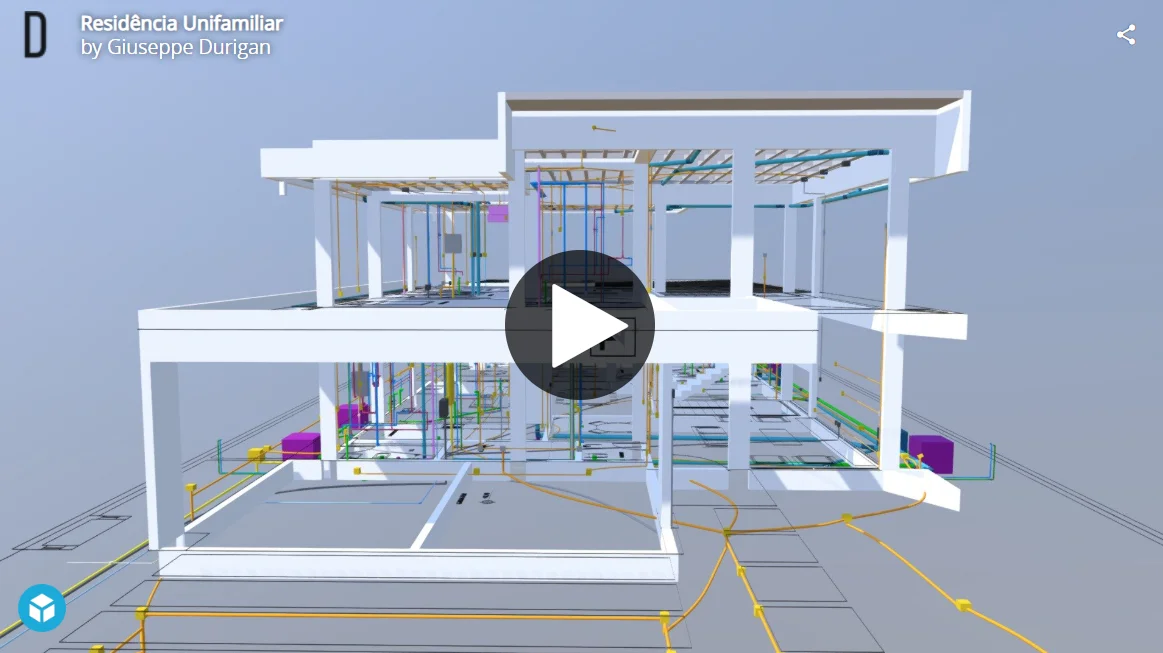 Visualização estática do modelo 3D da residência unifamiliar de 380m²