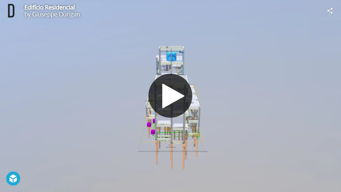 Visualização estática do modelo 3D do edifício residencial de 800m²
